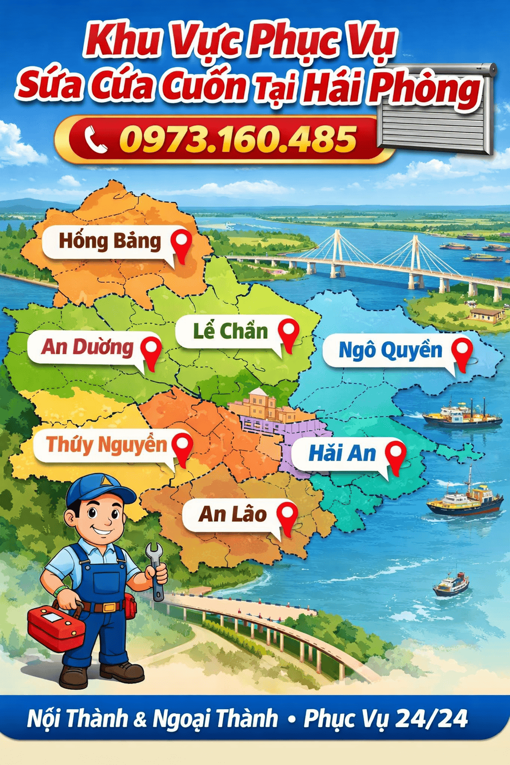 Khu vực phục vụ sửa cửa cuốn tại Hải Phòng